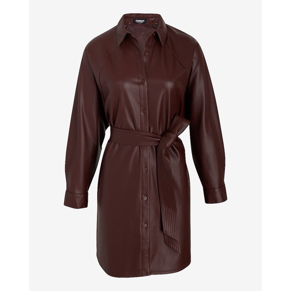 EXPRESS®️Faux Leather Boyfriend Mini Portofino Oversized Shirt Dress NWT-SZ... - Picture 5 of 10